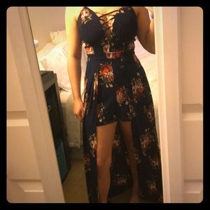 Navy floral maxi romper dress